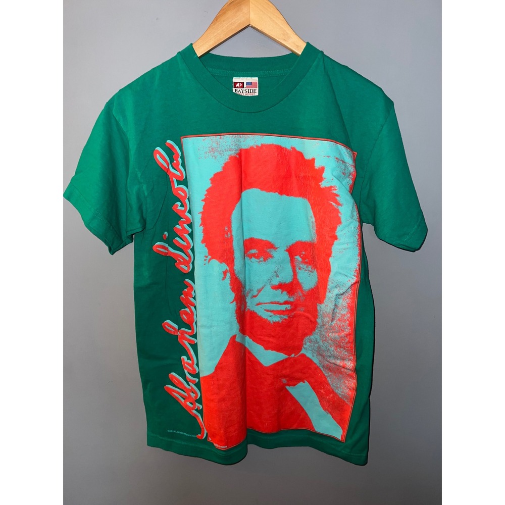 Bayside Abraham Lincoln Graphic T-Shirt Mens Medium Green Pop Art Made in USA